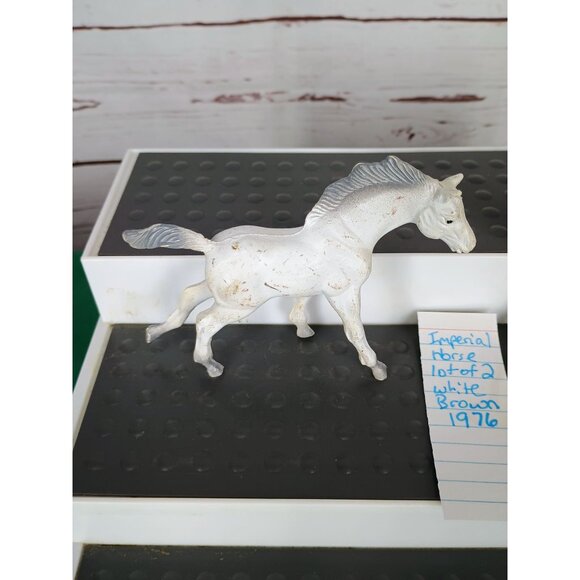 Vintage 1976 Imperial Horse Lot Of 2 Brown‎ And White - Picture 3 of 8